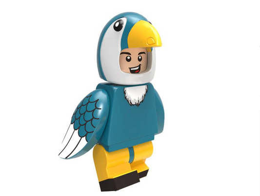 Lego Compatible Blue Parrot Man Minifigure Collectable Bird Costume Figure